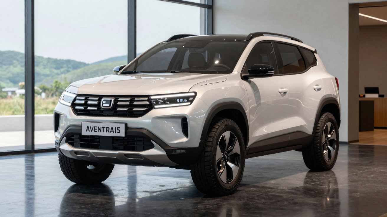 SUV branco com tejadilho preto estacionado em ambiente interior moderno com grandes janelas.